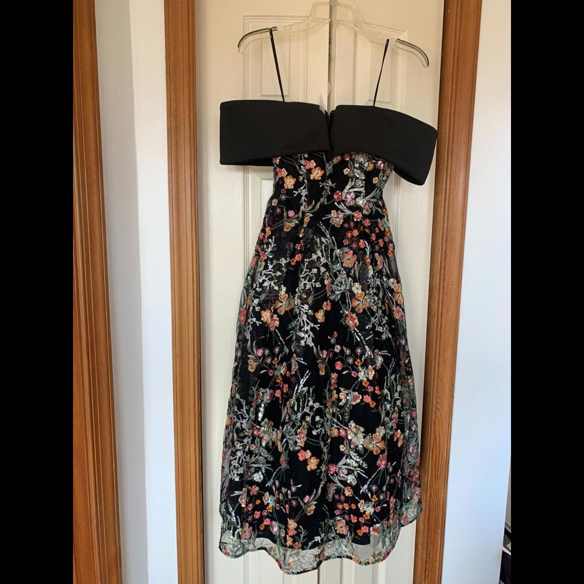 Badgley Mischka Womens Floral Sequin/ Embroidered Dress Black/ Multi Colored 4